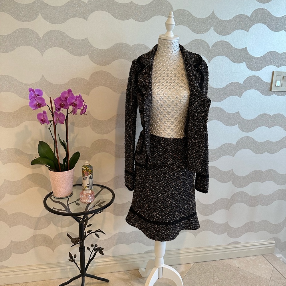 1980s Nanette lepore black and tan tweed skirt suit size small - Picture 4 of 5